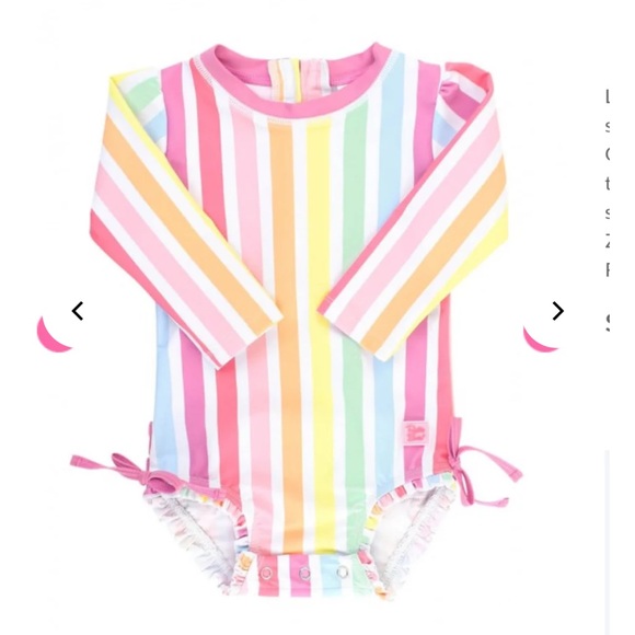 Ruffle Butt Rainbow Dream Stripe One Piece Rash-guard Sz 3T Long Sleeve - Picture 1 of 6